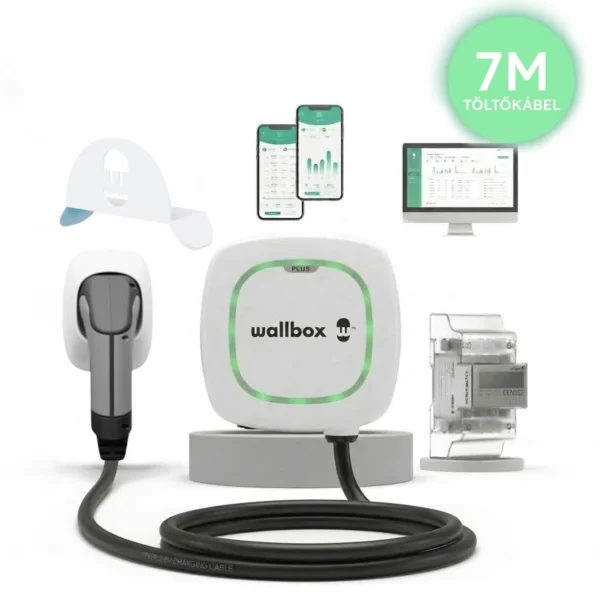 Wallbox Pulsar Plus 22 kW + Wallbox Power Boost 3 fázis + Kábeltartó | Type 2 – 7m | fehér