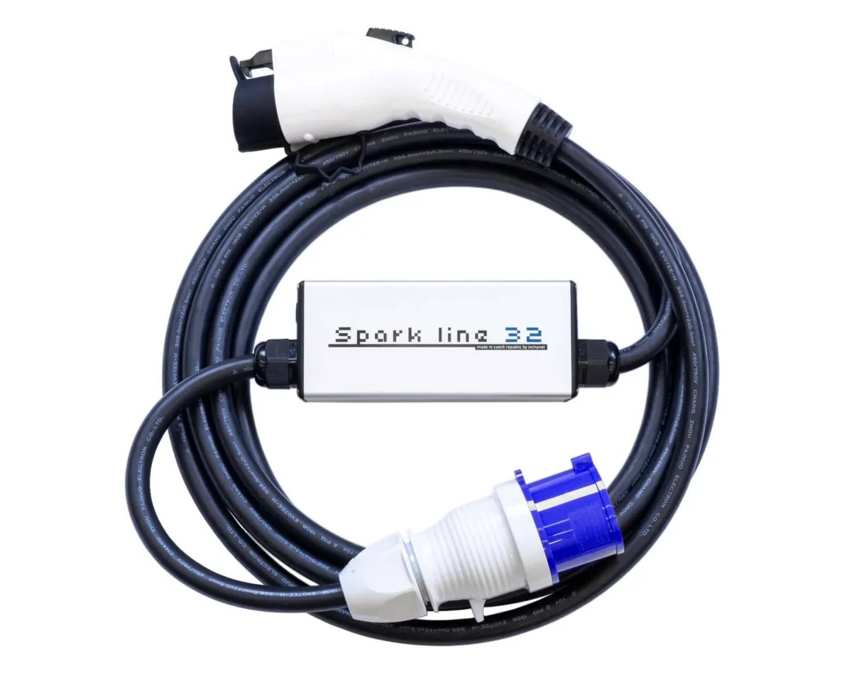 SPARK LINE 32 elektromos autó állítható otthoni töltő – (1x32A) 7,4kW – 7,5m Type1 kábellel