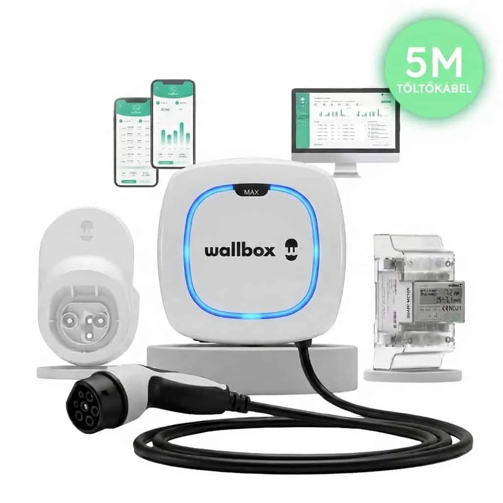 Wallbox Pulsar Max 22 kW + Wallbox Power Boost 3 fázis + Kábel dock | Type 2 – 5m | fehér