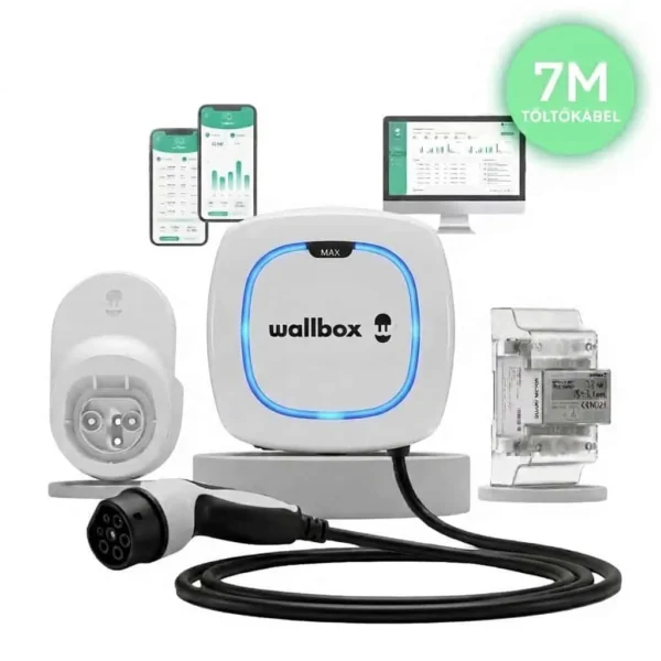 Wallbox Pulsar Max 22 kW + Wallbox Power Boost 3 fázis + Kábel dock | Type 2 – 7m | fehér